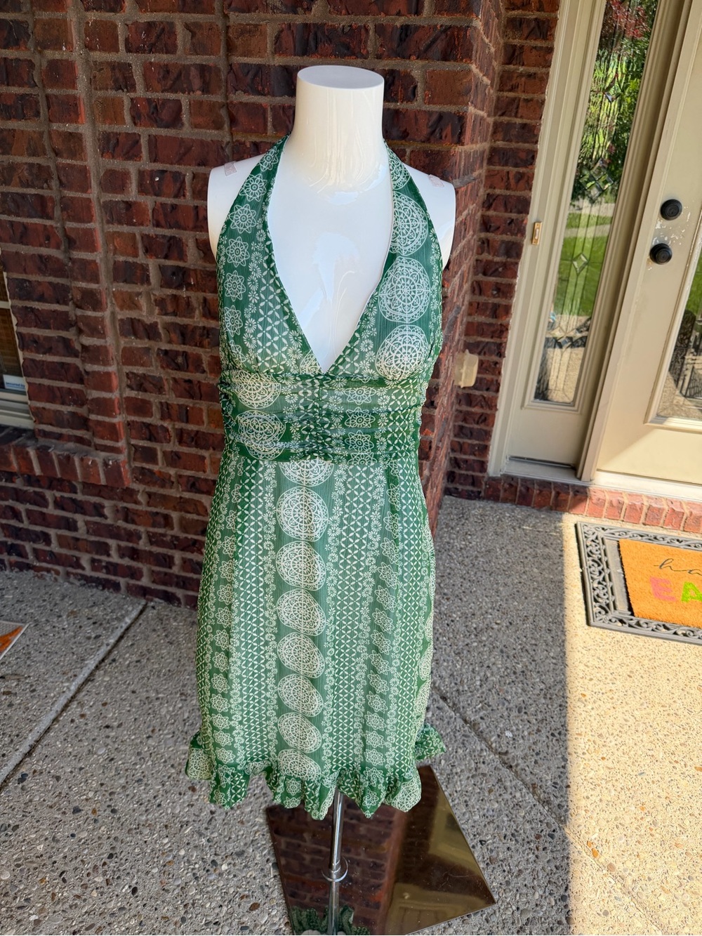 Sooki Green Mandala Halter Mini Dress Boho Floral Size Small